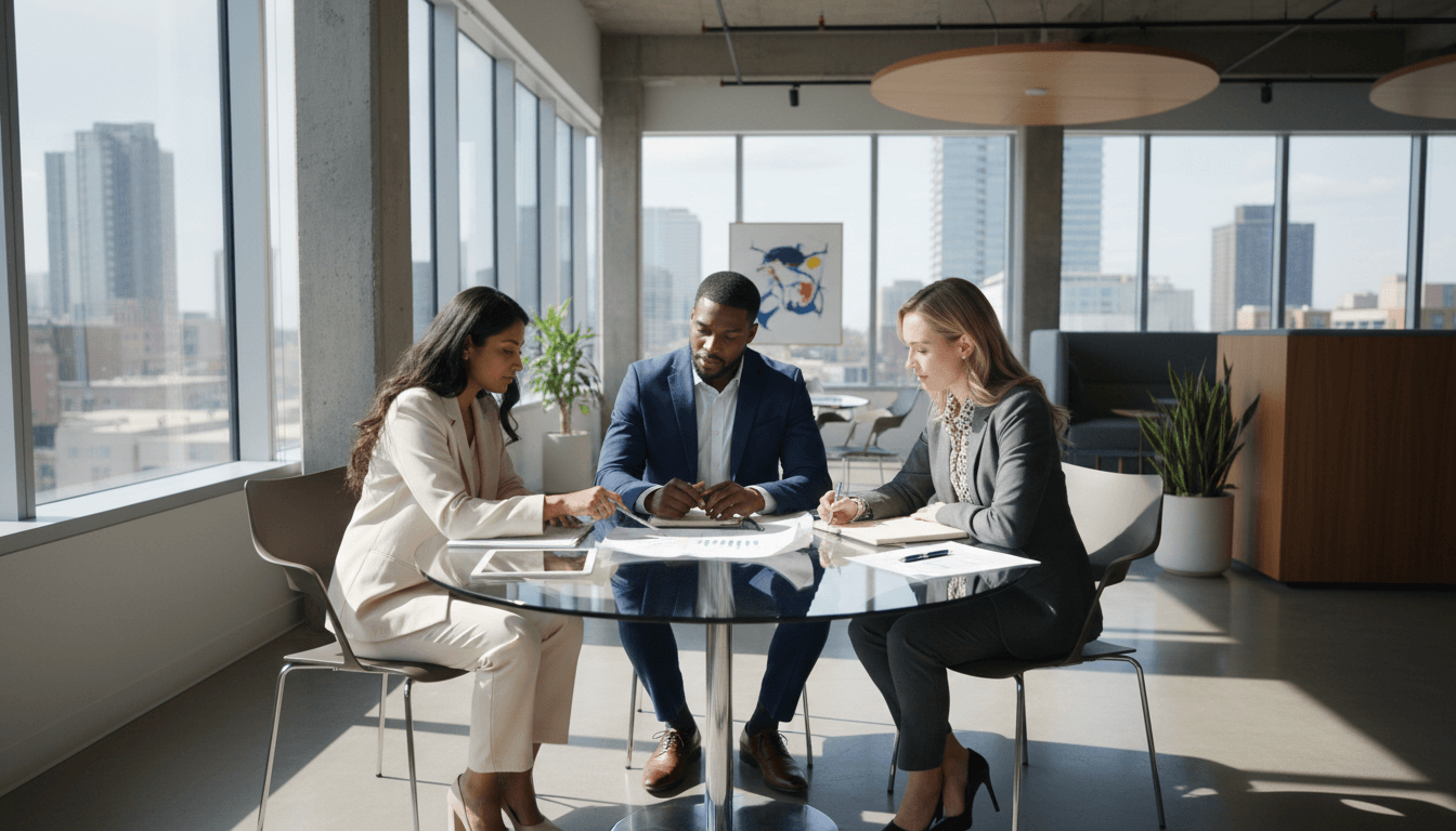 Executive team collaborating in modern office